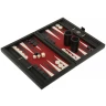Rotes Reise-Backgammon aus Kunstleder mit perlmuttartigen Spielsteinen