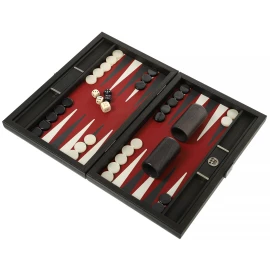 Travel Burgundy Faux Leather Backgammon Set with Pearlised Checkers