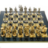 Šachy Lukostřelci se zlatými/stříbrnými figurkami a šachovnicí z mosazi 44x44 cm