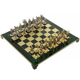 Schachspiel Antikes Griechenland und Rom mit Gold-/Silberfiguren und Schachbrett aus Messing 44x44 cm