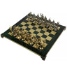 Šachy Antické Řecko a Řím se zlatými/stříbrnými figurkami a mosaznou šachovnicí 44x44 cm