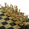 Šachy Antické Řecko a Řím se zlatými/stříbrnými figurkami a mosaznou šachovnicí 44x44 cm
