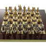 Šachy Antické Řecko a Řím se zlatými/stříbrnými figurkami a mosaznou šachovnicí 28x28cm