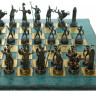 Greek Mythology Chess Set with blue/brown chessmen and brass chessboard 36 x 36cm (Medium)
