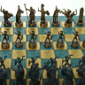 Greek Mythology Chess Set with blue/brown chessmen and brass chessboard 36 x 36cm (Medium)