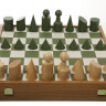 Schachspiel Bauhaus grün-weiß, König 8,5 cm, Schachbrett 40x40 cm