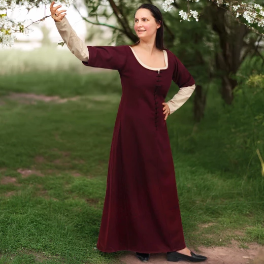 Medieval Wool Kirtle Dress with Front Lacing – Wine Red