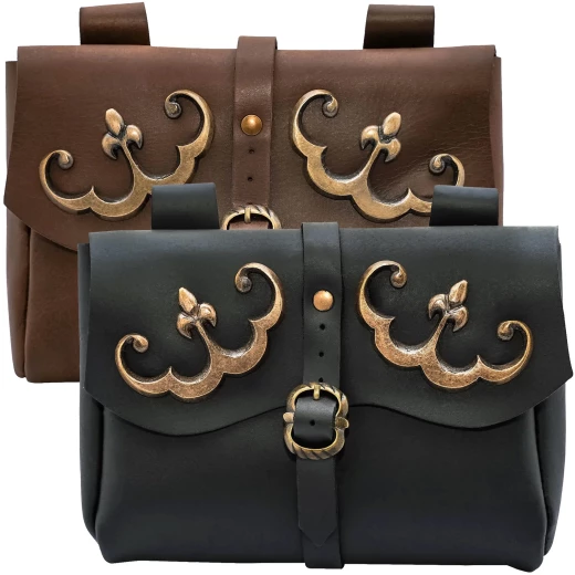 Mittelalterliche Gürteltasche aus Leder mit verzierter Klappe - Outlet