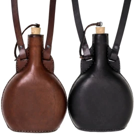 Handgefertigte Leder-Feldflasche mit Glaskern für historisches Reenactment