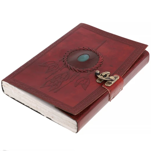 Velký kožený deník Lapač snů s kamenem a ručním papírem