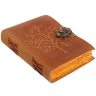 Tree of Life Leather Grimoire with Brass C-Hook Clasp and Deckle Edge Paper