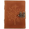 Tree of Life Leather Grimoire with Brass C-Hook Clasp and Deckle Edge Paper