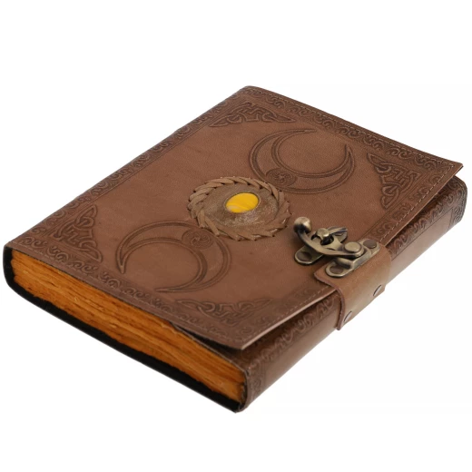 Mystisches Leder-Journal Dreifaltige Göttin mit Edelstein und keltischen Knoten