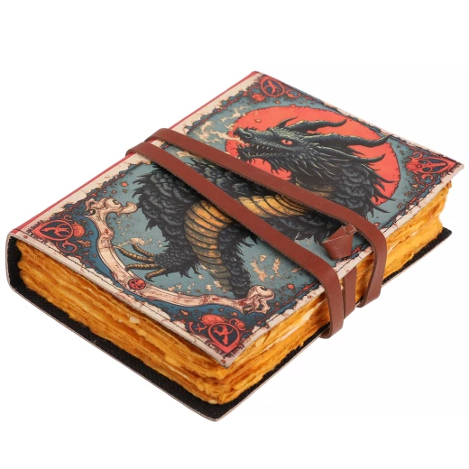 Leder-Notizbuch Drachenchronik mit Büttenpapier und Lederband-Verschluss