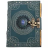 Türkisfarbenes Leder-Notizbuch Mandala mit blauem Stein und Büttenpapier