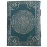 Türkisfarbenes Leder-Notizbuch Mandala mit blauem Stein und Büttenpapier