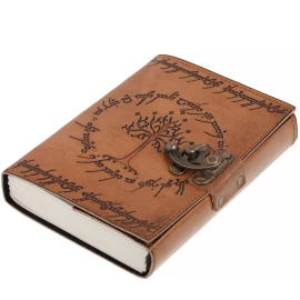 Leather Journal White Tree of Gondor with Elven Script and Clasp