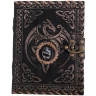 Schwarzes Leder-Grimoire Keltischer Drache mit Achat und Büttenpapier