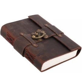 Leder-Tagebuch mit Riemen und Metallverschluss, Dunkelbraun, 18x13 cm