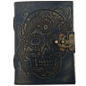 Paper Leather Journal with Mexican skeleton skull grey-blue