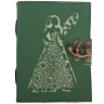 "Heart Fairy" Leather Journal, Green, with Clasp, Vintage Paper, 17.5x13 cm