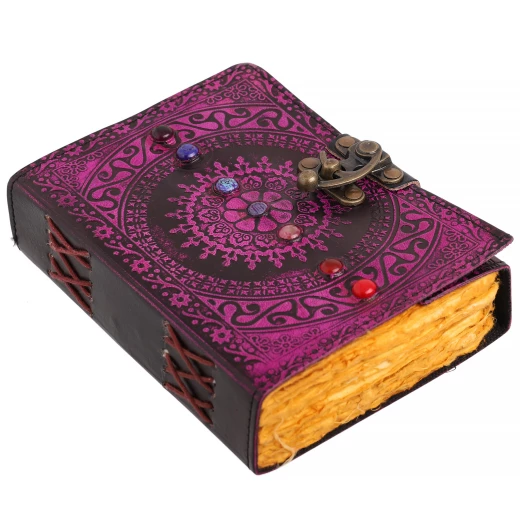 Leather Book of Shadows "Seven Chakras", Purple Mandala, Vintage Paper