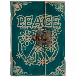 Leather Journal "Peace" with Peace Symbol, Turquoise-Green - Outlet