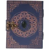 Blue Leather Grimoire "Flower of Life" with Gemstone
