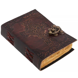 Leder-Tagebuch "Keltisches Kreuz", patiniert, Vintage-Papier, 18,5x13,5 cm