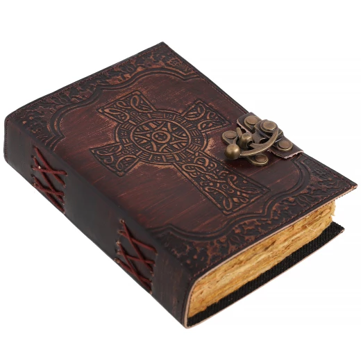 Leather Journal "Celtic Cross", Patinated Finish, Vintage Paper, 18.5x13.5 cm