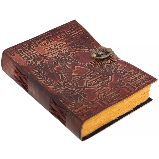 Leather Journal Horse Head "Gallop to Greatness", Vintage Style, Yellow Paper, 20.5x15 cm