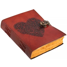 Ledertagebuch "Blumenherz", Massiv, Vintage-Papier, mit Verschluss, 20x15,5 cm