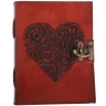 Leather Journal "Floral Heart", Massive, Vintage Paper, with Clasp, 20x15.5 cm