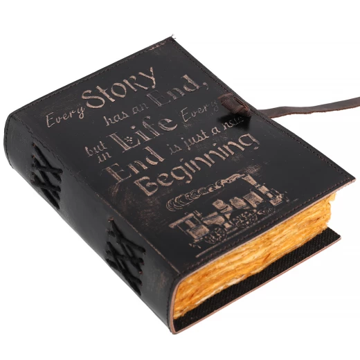 Lederbuch "New Beginning", Steampunk-Lok, Schwarz, 17,5x13 cm