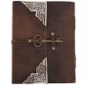 Mysterious Leather Grimoire with Key and Silver Fittings