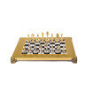 Kovové šachy Staunton se zlatými/stříbrnými figurkami a mosaznou šachovnicí 28x28 cm