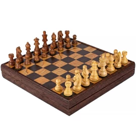 Handcrafted Staunton Wooden Chess Set with Olive Wood Burl Inlay 27x27cm - Outlet