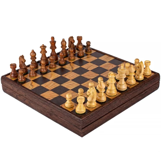 Dřevěné šachy Staunton s intarzií z olivového dřeva 27x27cm - Outlet