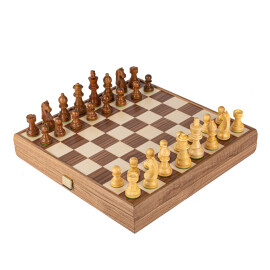 Šachy z ořechu 43x43 cm, šachové figurky Staunton (král 8,5 cm), hnědá a slonová kost