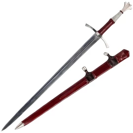 Gotický dlouhý meč typ XVIa s hlavicí rybí ocas a zdobenou pochvou