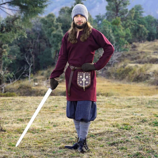 Vikinská vlněná tunika Erik – Vínově červená