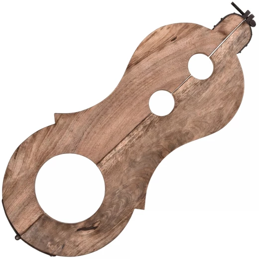Mittelalterliche Schandgeige aus Holz mit geschmiedeten Eisenbeschlägen