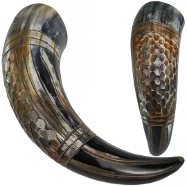 Vikinský picí roh s rytinou včelí plástve, 500-600 ml - Outlet