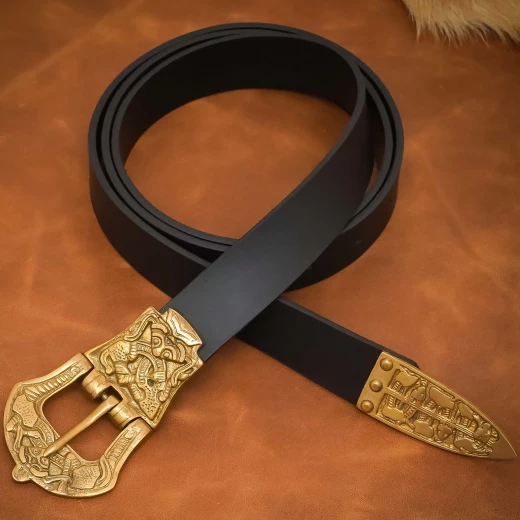 Viking Leather Belt 'Birka', Horse & Snake, 3 cm - Outlet