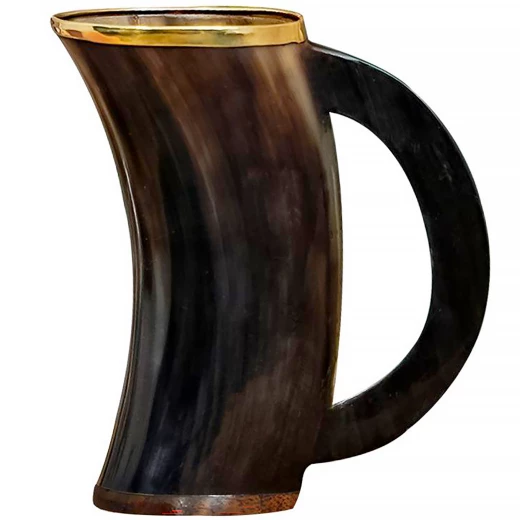 Wikinger Hornkrug aus Echthorn mit Messingrand, 250-300 ml - Outlet
