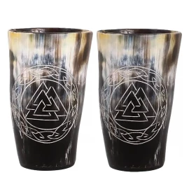 Set 2er Hornbecher mit Valknut-Gravur, 200 ml