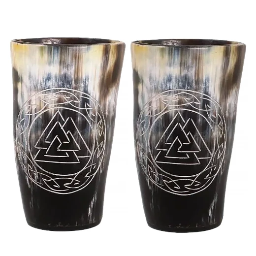 Set 2er Hornbecher mit Valknut-Gravur, 200 ml