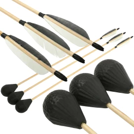 LARP-Holzpfeil Lightning mit gepolstertem Sicherheitskopf und Naturfedern - Outlet