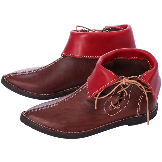 Gotische Schnabelschuhe aus Leder mit roter Stulpe - Outlet
