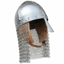 Normannenhelm Spangenhelm, 11. Jahrhundert - M, 1,3mm, gebürstet, matt, Lederinlett (sog. Fallschirm), mit oder ohne Kettengeflecht - Outlet